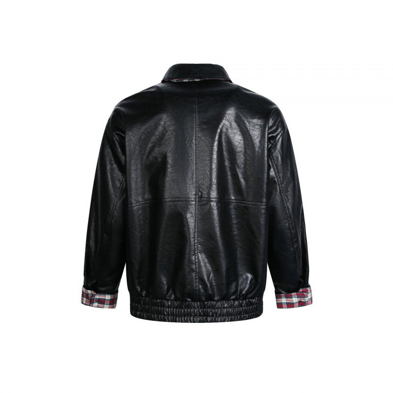 Men's faux leather blouson with check lining, zipper and elastic hem Chichicherry