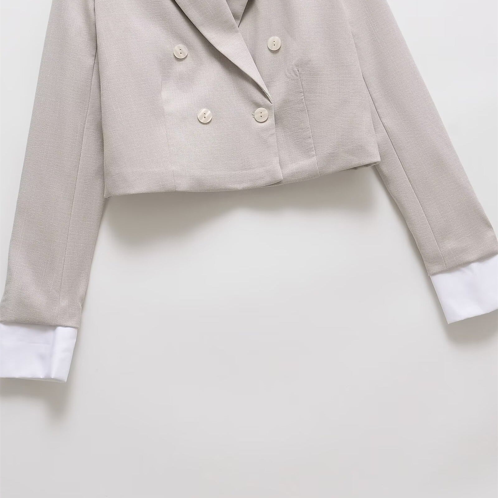 Women Cropped Double-Breasted Blazer with Lapel Collar Chichicherry