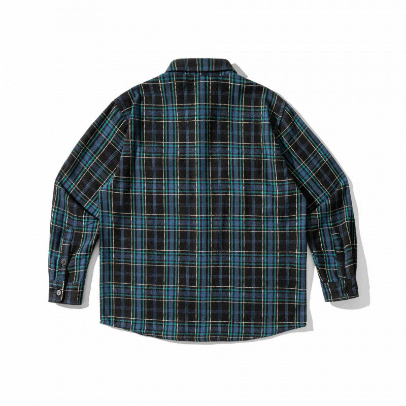 Unisex Checked Overshirt in Boxy Workwear Style with Patch Pockets and Shirt Collar Chichicherry