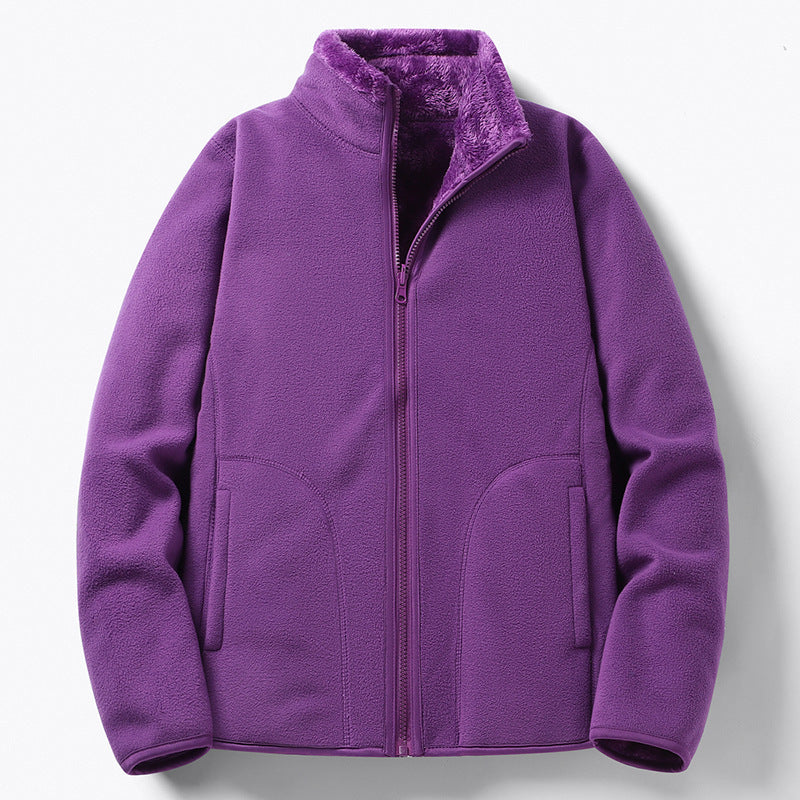 Women Padded Fleece Jacket with Teddy Lining, Stand-up Collar & Full-Length Zipper Chichicherry