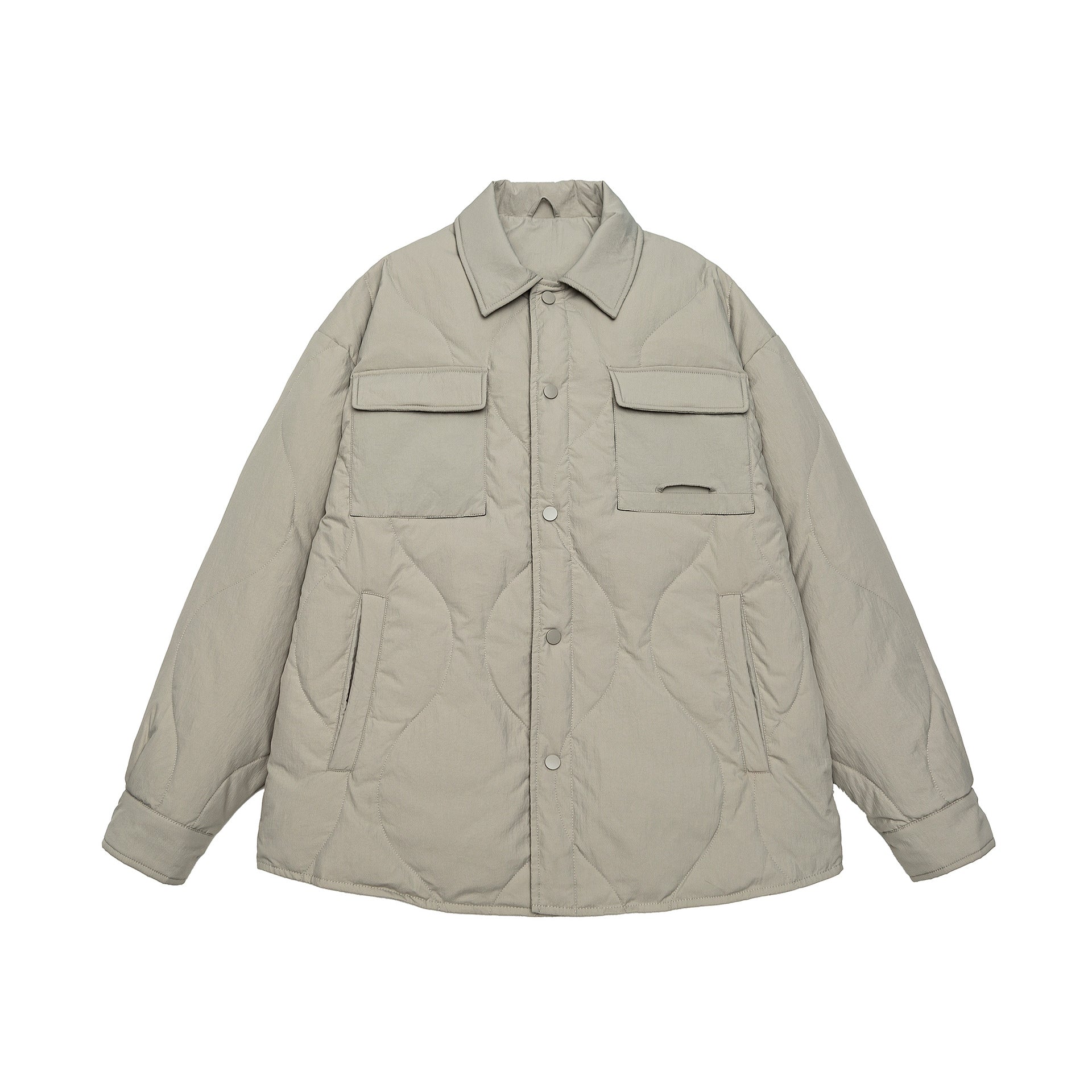 Men's Quilted Oversized Shirt Jacket with Quilting, Snap Buttons, and Chest Pockets Chichicherry