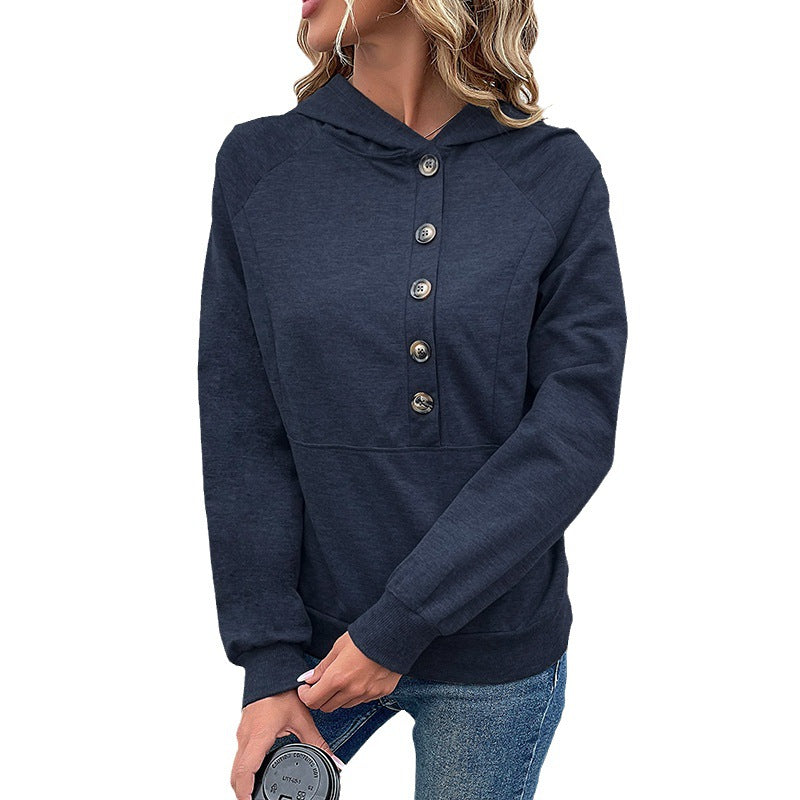 Women's hoodie with decorative button placket, raglan sleeves, and kangaroo pocket Chichicherry