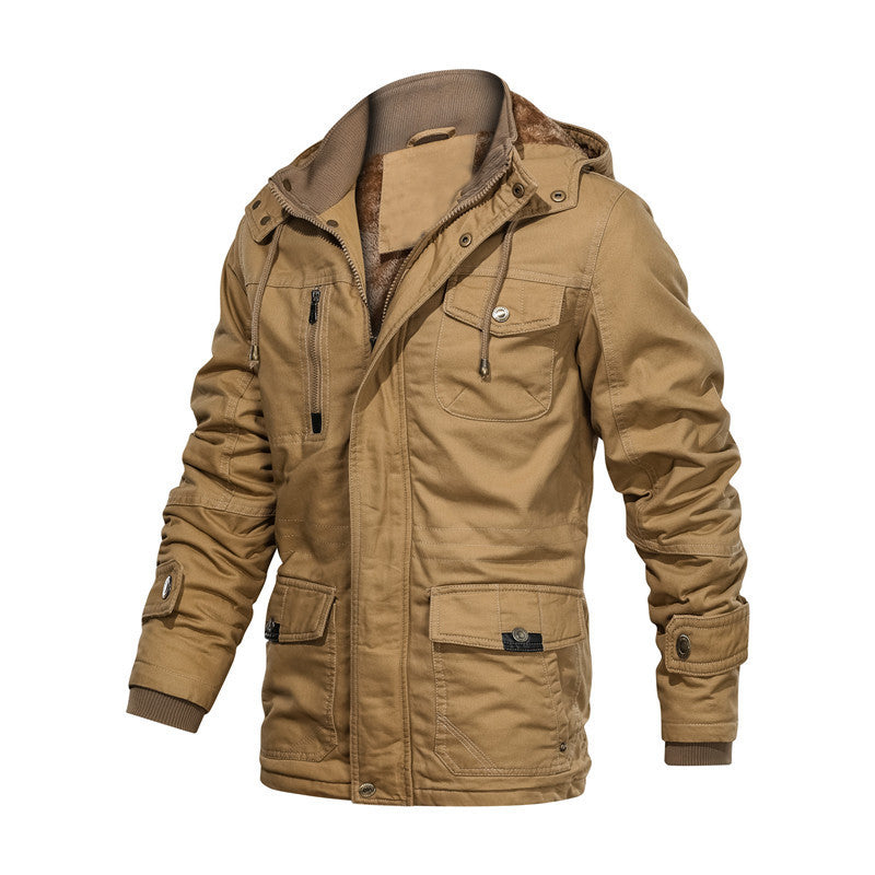 Men's padded canvas utility jacket with soft teddy lining, concealed two-way zipper, and multiple pockets Chichicherry