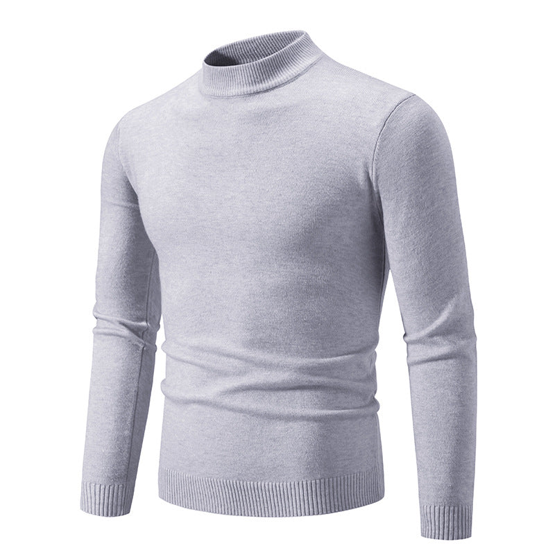 Men's Slim Fit Fine Knit Mock Neck Sweater with Ribbed Collar and Hem Chichicherry