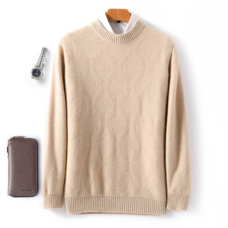 Men's fine crew neck sweater with subtle diamond structure made of cashmere blend Chichicherry