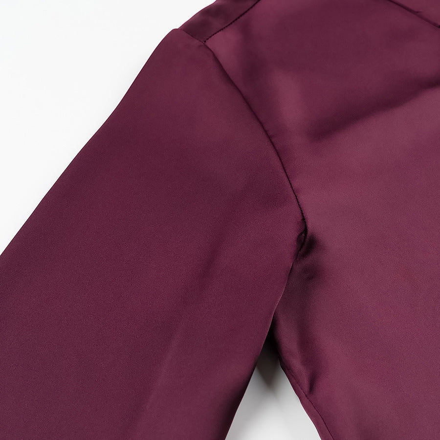 Women Silk Look Blouse with Decorative Buttons and Shirt Collar Chichicherry