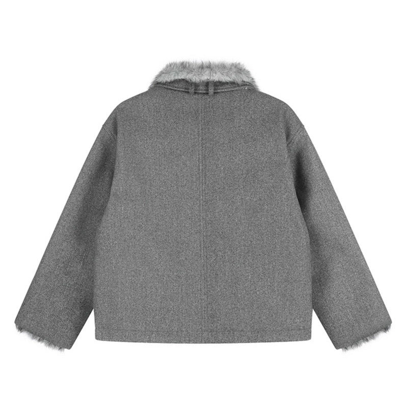 Women's short wool jacket with faux fur trim and asymmetric button placket Chichicherry