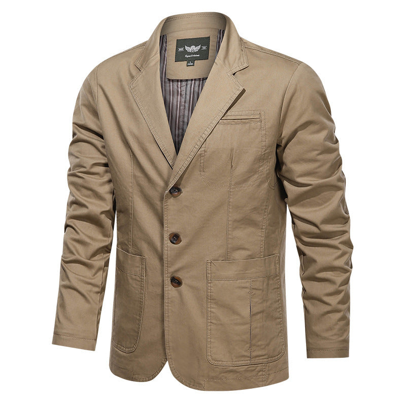 Men's Casual Cotton Blazer Jacket with Classic Button Front and Patch Pockets Chichicherry