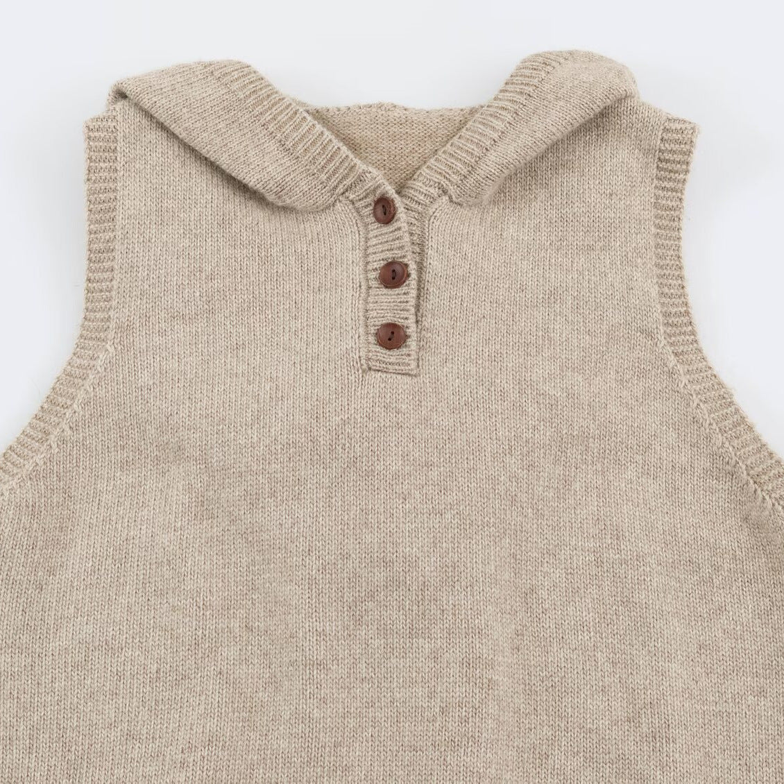 Women's fine knit vest with hood, button placket, and ribbed waistband Chichicherry
