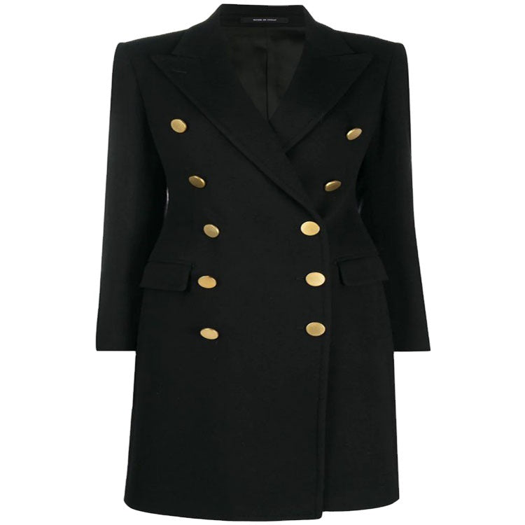 Women Military-inspired Tailored Longcoat in Tailoring with Decorative Metal Buttons Chichicherry