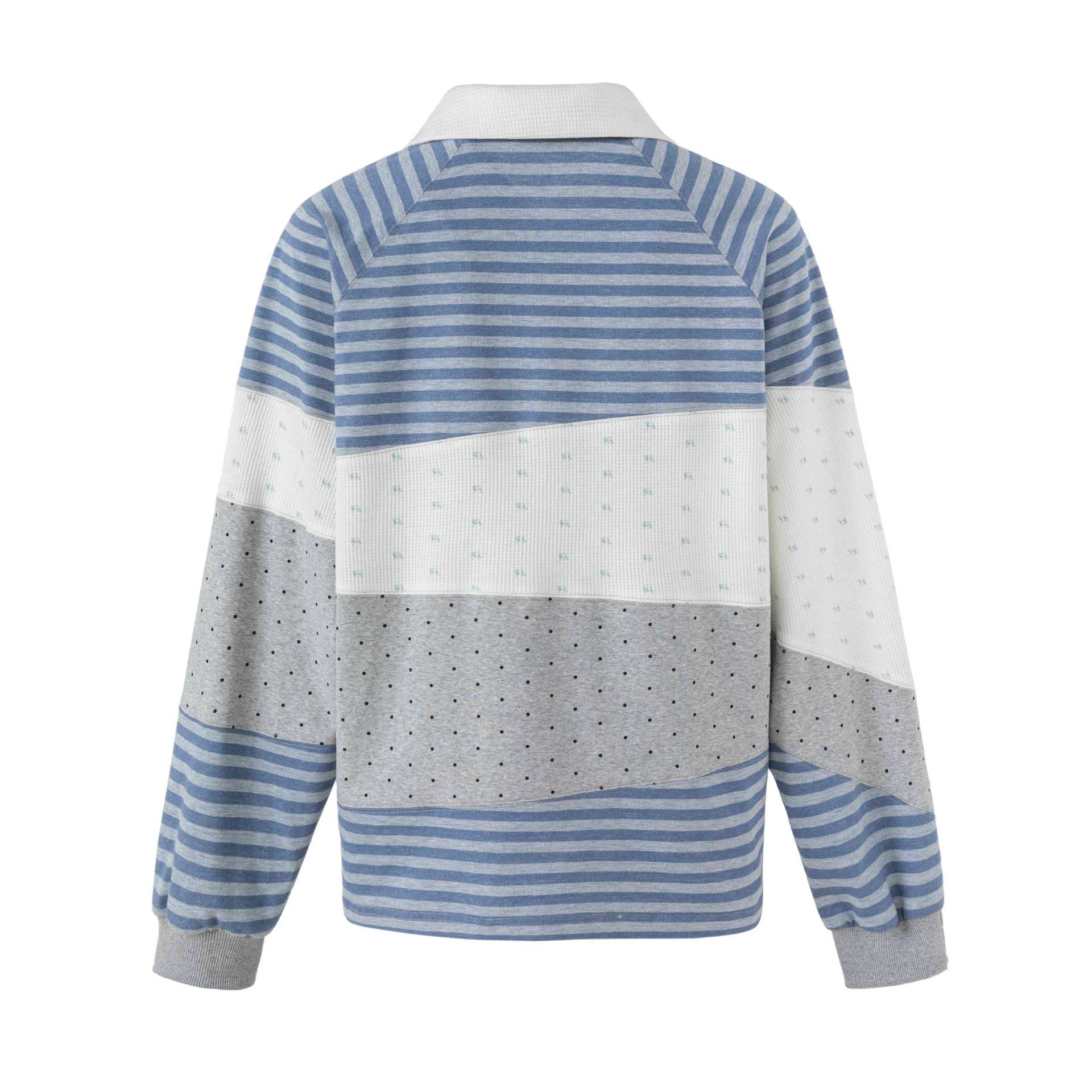Women Striped Rugby Sweater with Large Kent Collar and Colourblock Structure Chichicherry