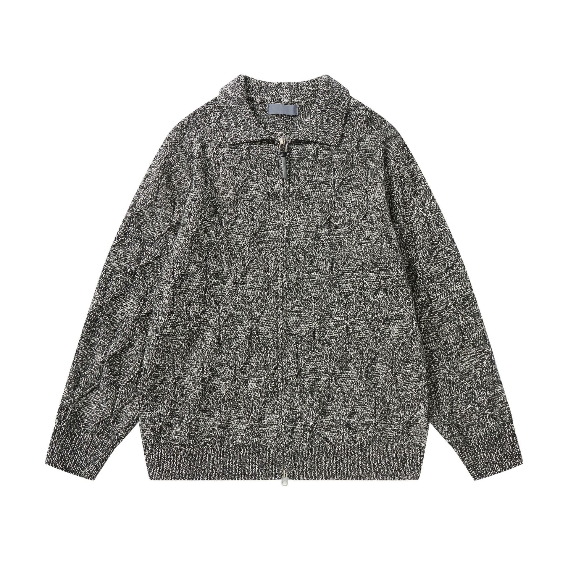 Women’s coarse structured knit zip cardigan with shirt collar Chichicherry