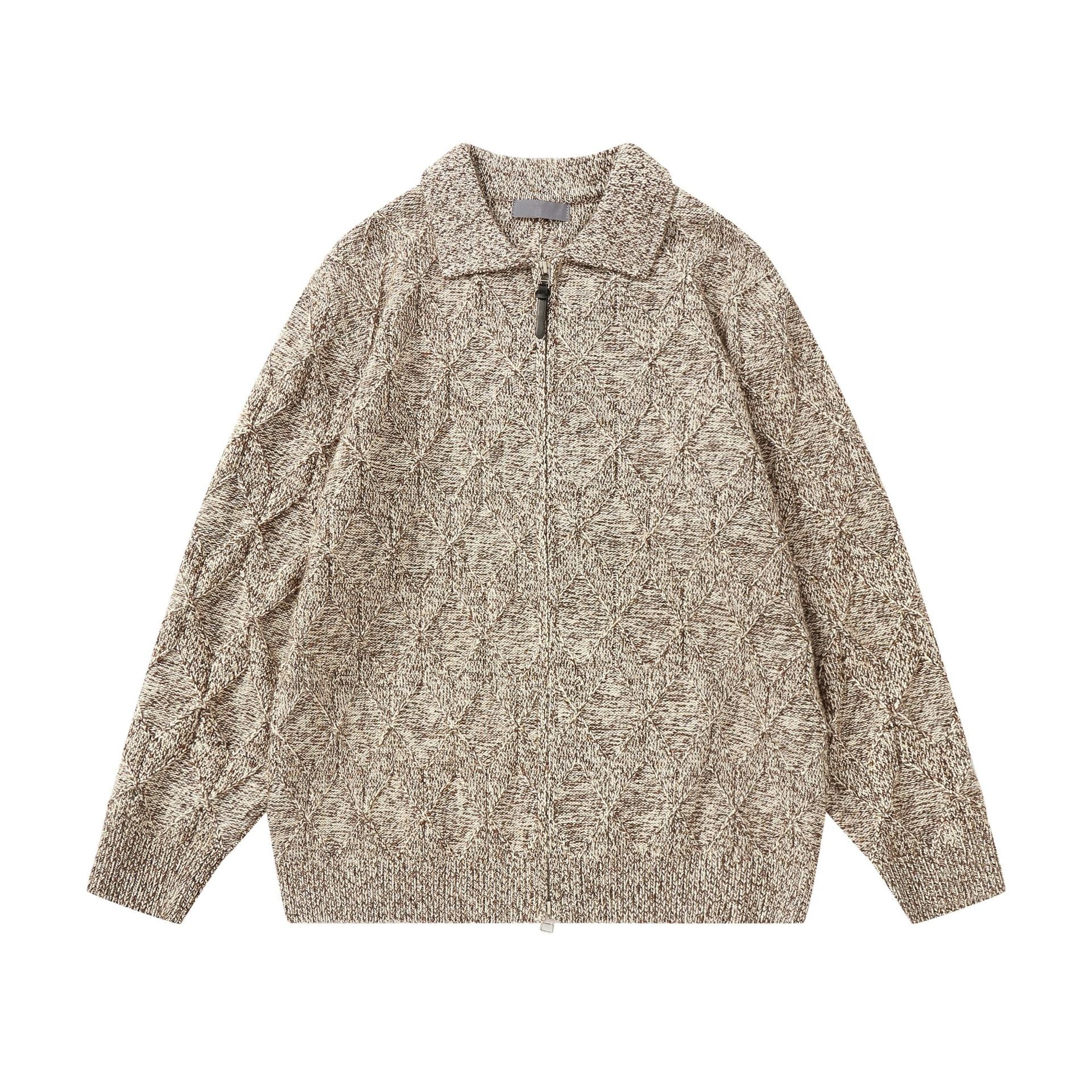 Women’s coarse structured knit zip cardigan with shirt collar Chichicherry