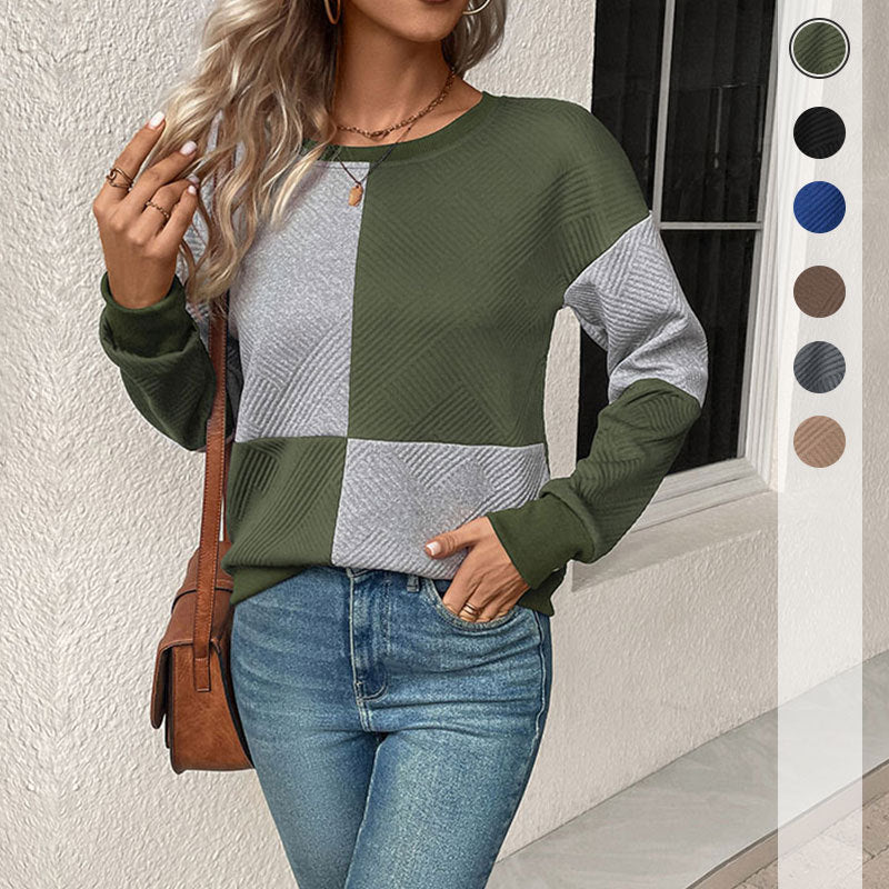 Ladies colorblock pullover with textured knit and round neck Chichicherry