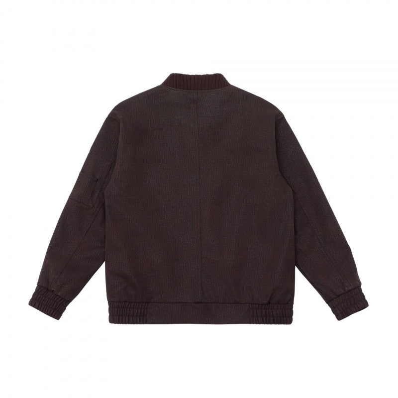Men's Boxy Bomber Jacket with Textured Canvas Look, Ribbed Hem and Arm Pocket Chichicherry