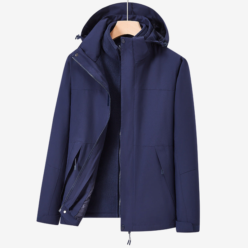 Unisex two-layer water-repellent outdoor jacket with hood and color block design Chichicherry