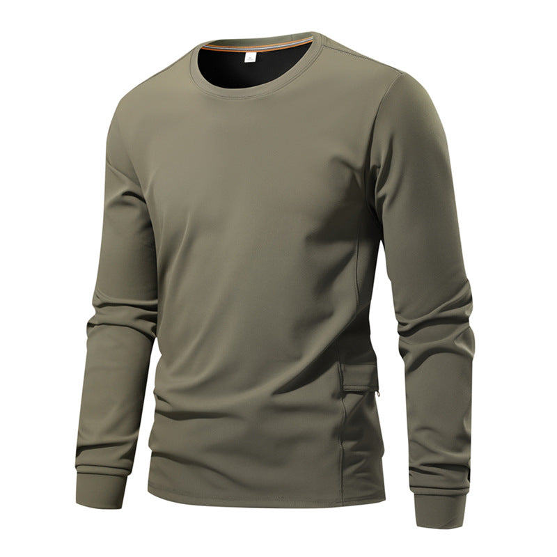 Men's Breathable Long Sleeve Technical Shirt with Round Neck and Side Utility Pocket Chichicherry