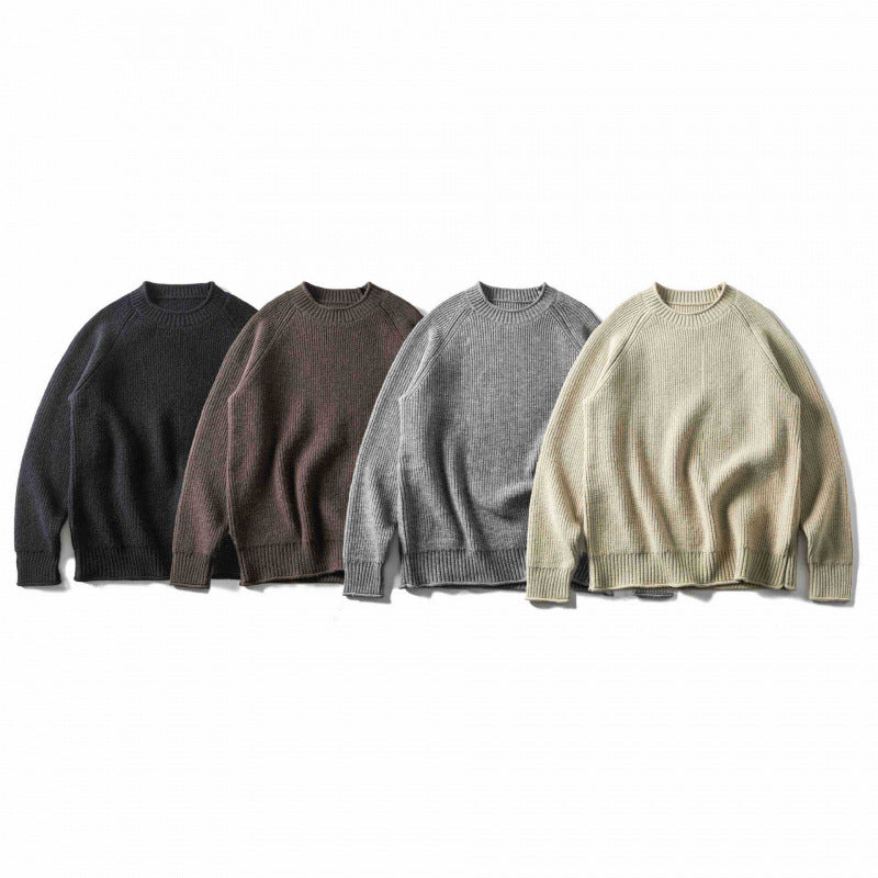 Unisex Coarse Knitted Round Neck Sweater in Oversized Boxy Cut with Raglan Sleeves Chichicherry