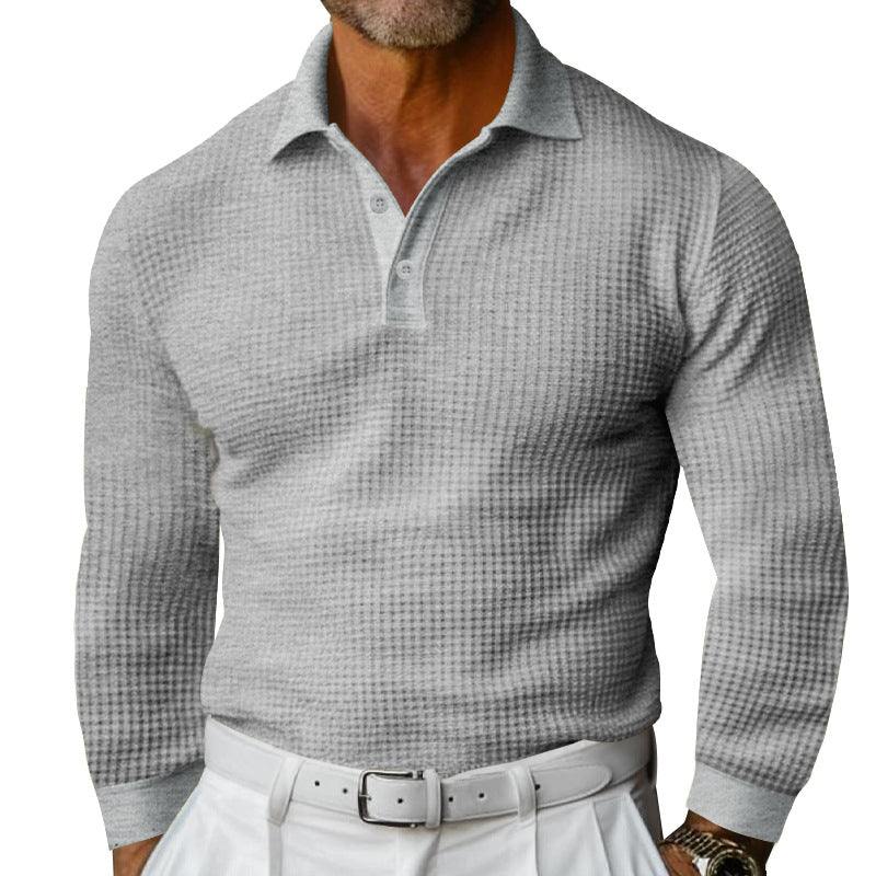 Men's Waffle Structure Polo Shirt with Long Sleeves, Slim Fit and Kent Collar Chichicherry