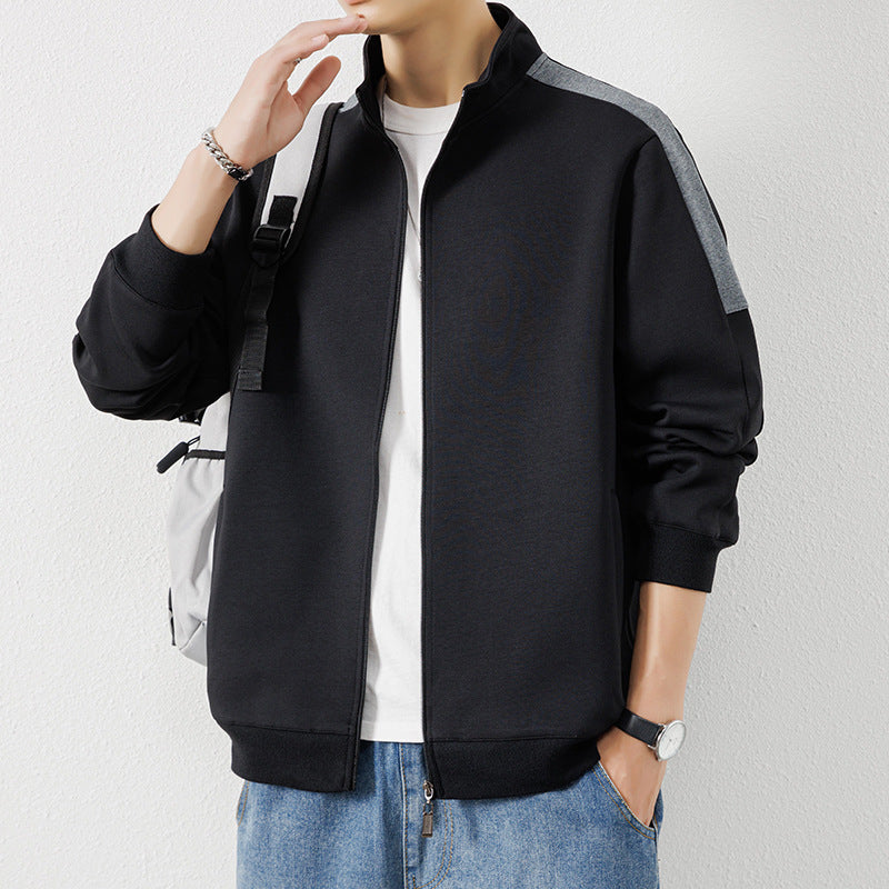 Men's Lightweight Zip Training Jacket in Minimal Style with Stand-Up Collar and Contrast Piping Chichicherry