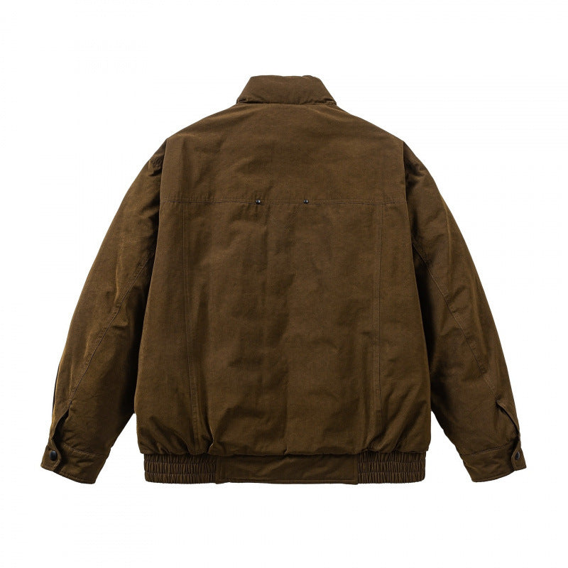 Men's Oversized Bomber Jacket made of Suede Look with High Standing Collar and Elastic Hem Chichicherry
