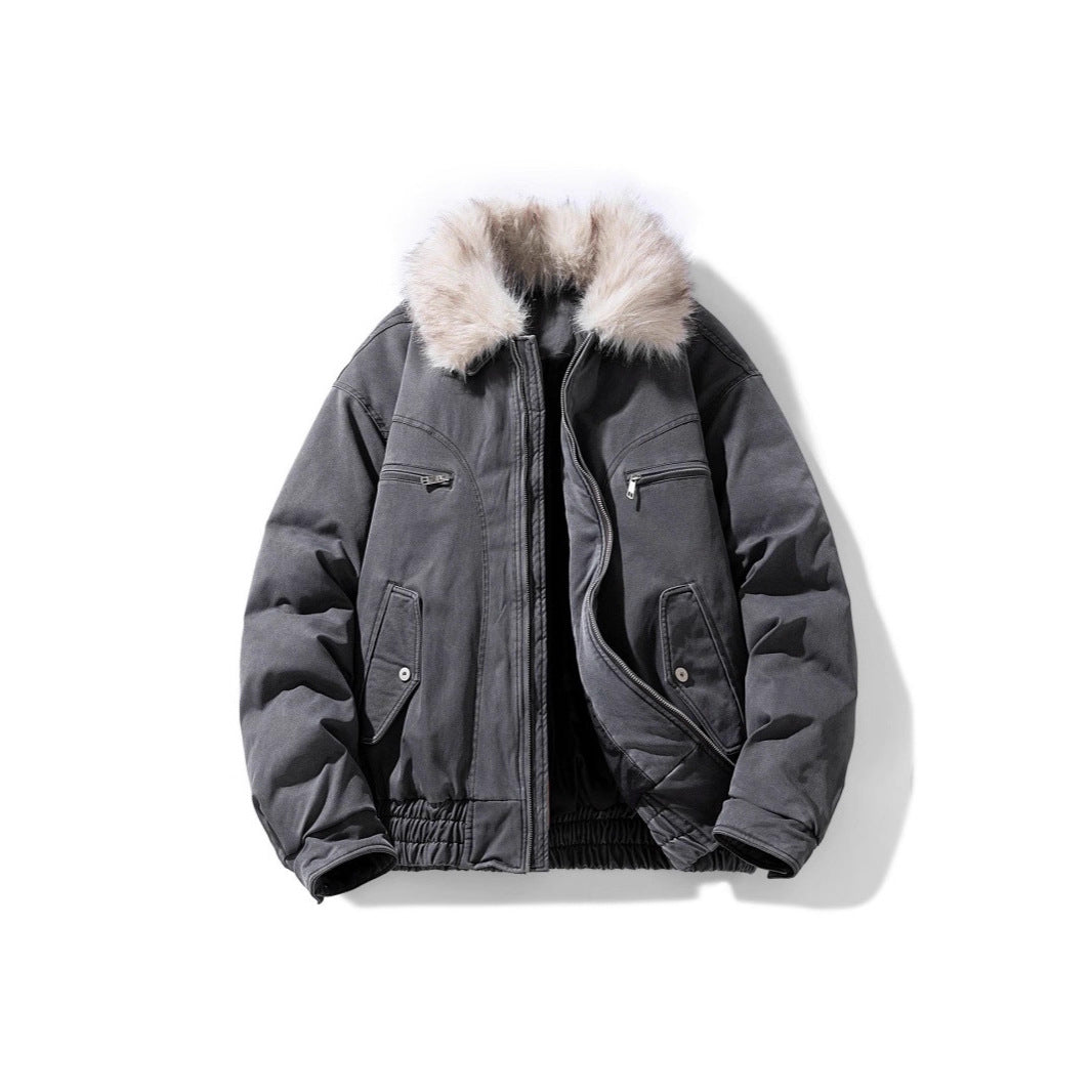 Men's padded bomber jacket with cozy faux fur collar and multiple pockets Chichicherry