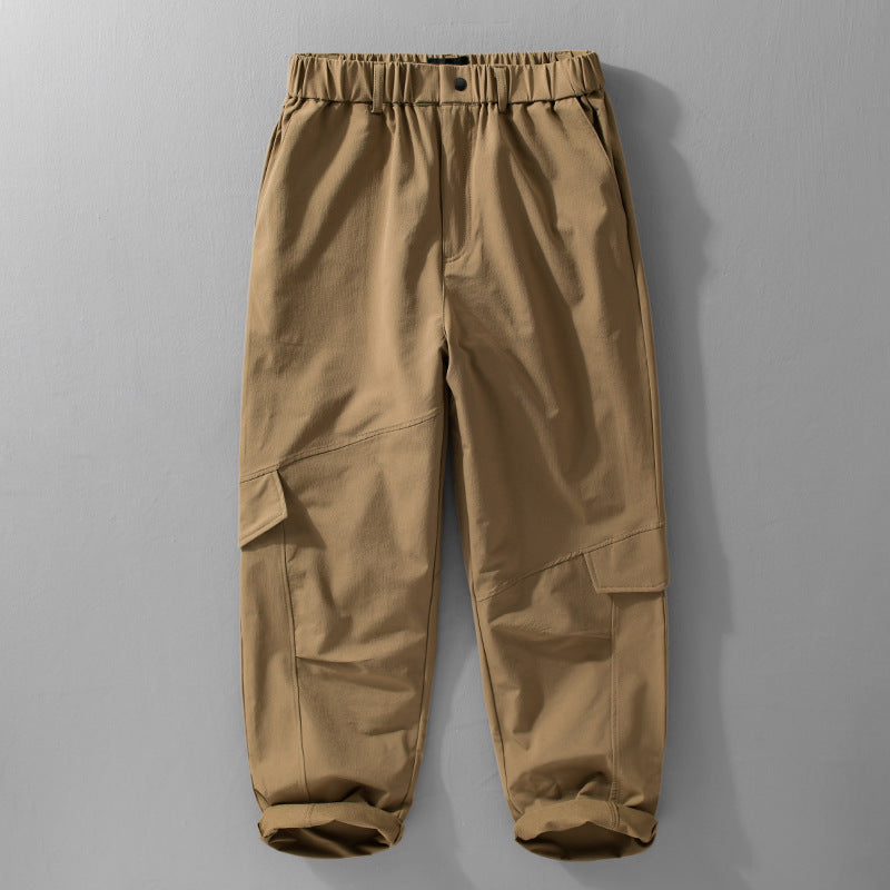 Men's Utility Cargo Pants with Elastic Waistband, Knee Patches, and Flap Pockets Chichicherry