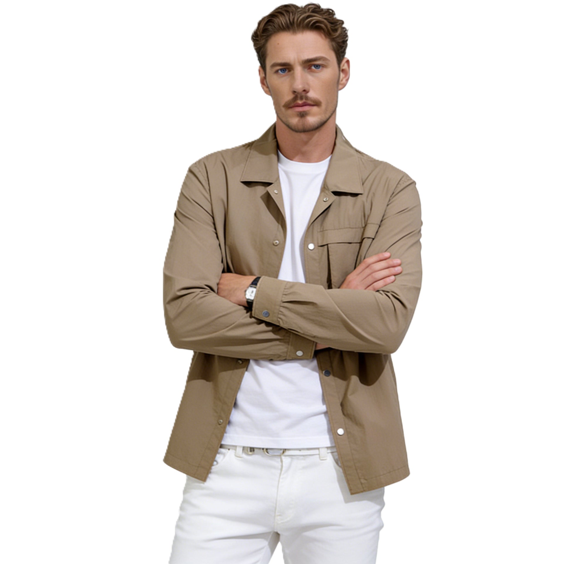 Herren Leichtes Utility-Overshirt mit Pattentaschen und Druckknopfleiste Chichicherry