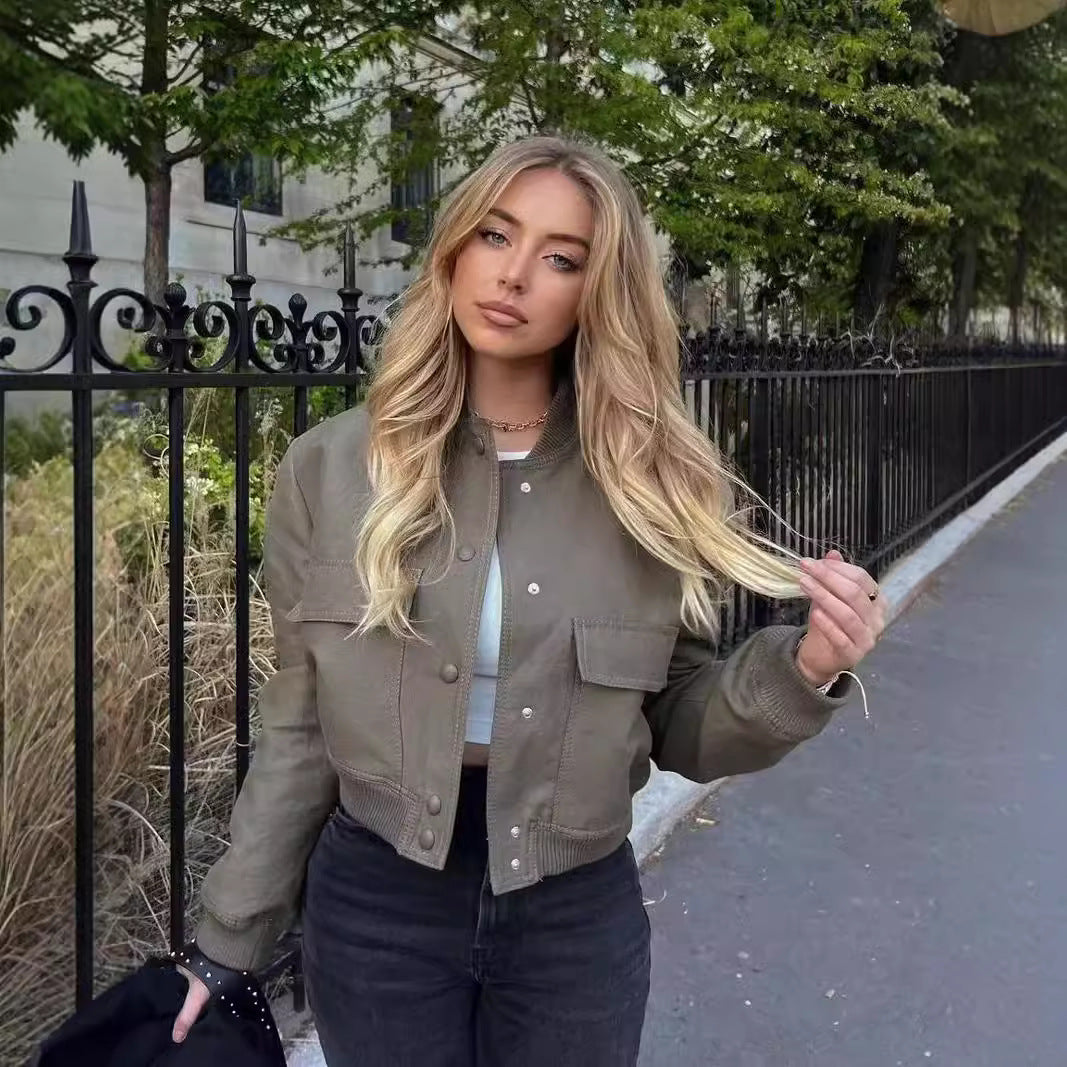 Women's short bomber jacket with leopard faux fur and ribbed cuffs Chichicherry
