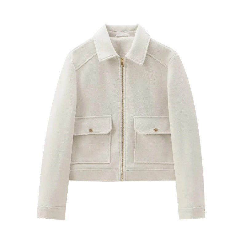 Women's short jacket in velour look with flap patch pockets and full-length zipper Chichicherry