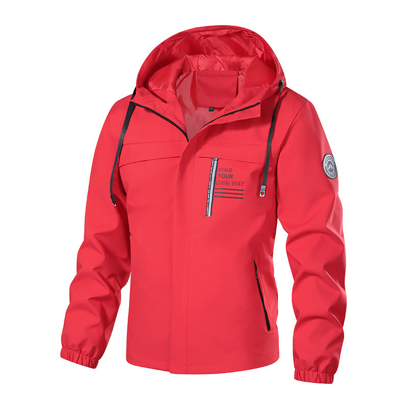 Men's Softshell Outdoor Jacket with Hood, Water-Repellent and Chest Zipper Pocket Chichicherry