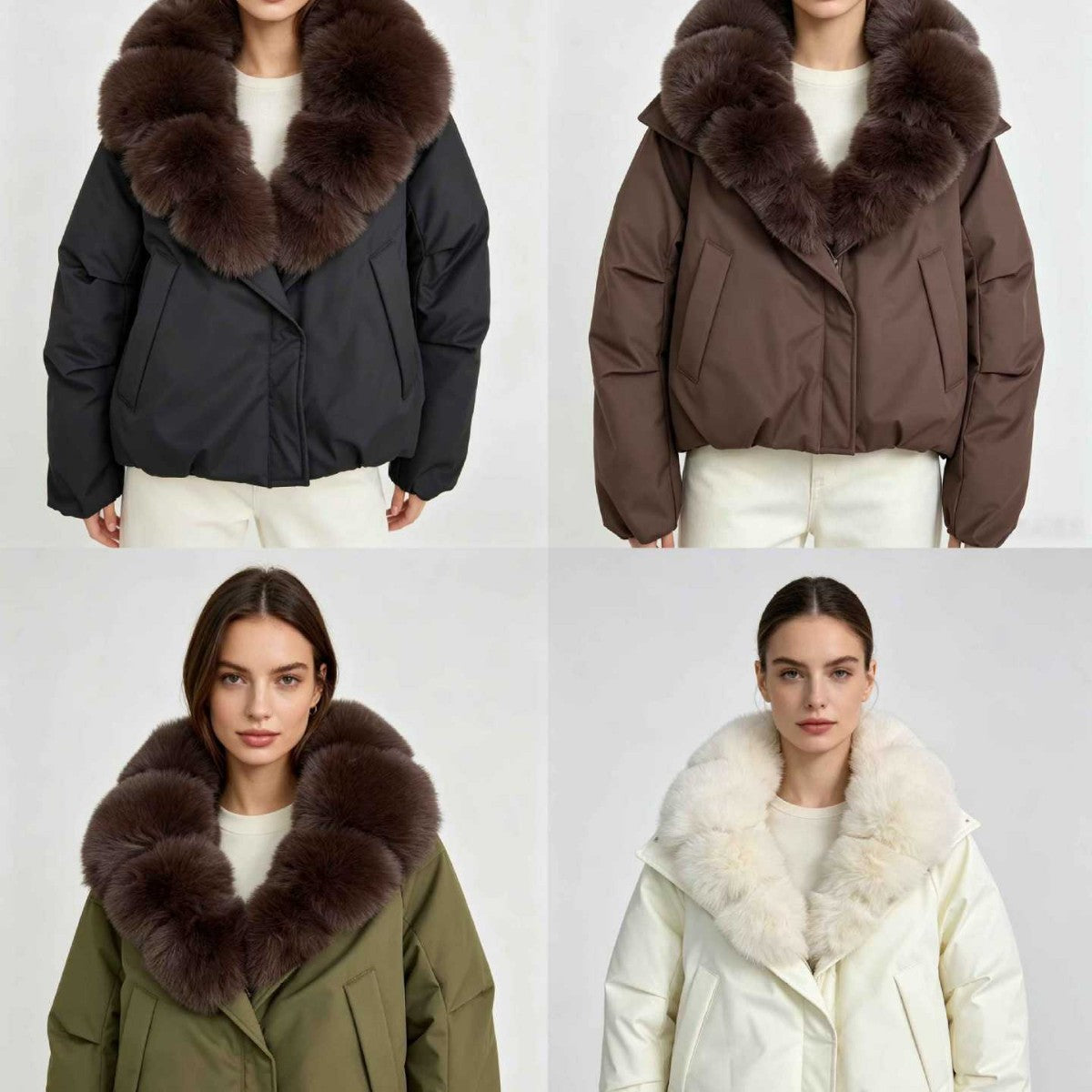 Ladies nan short thermal quilted jacket with voluminous removable faux fur collar and tailored hem Chichicherry