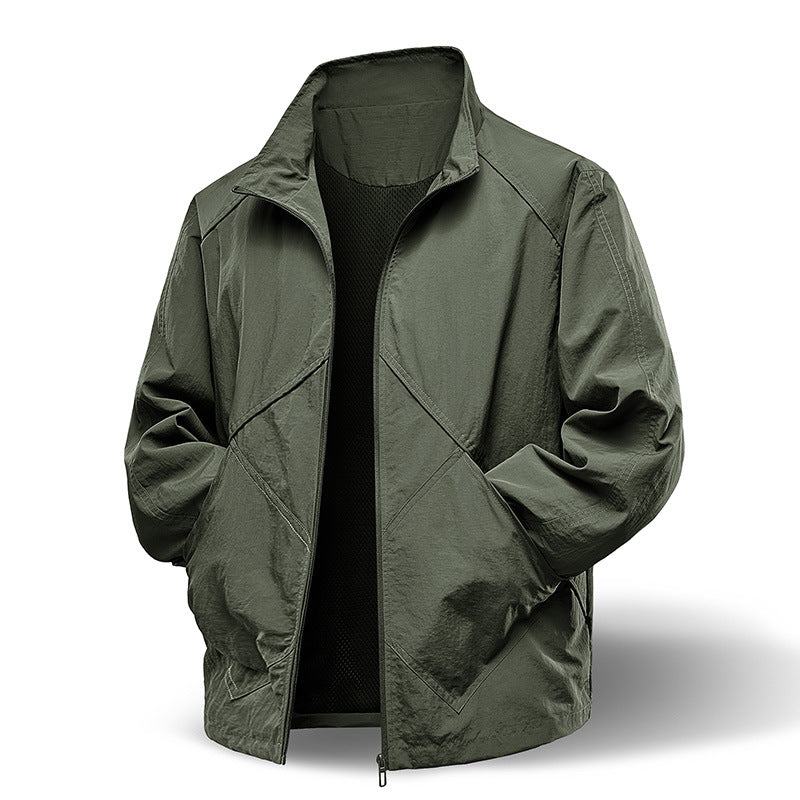 Men's Lightweight Technical Zip Jacket with Stand-Up Collar, Raglan Sleeves & Utility Inserts Chichicherry