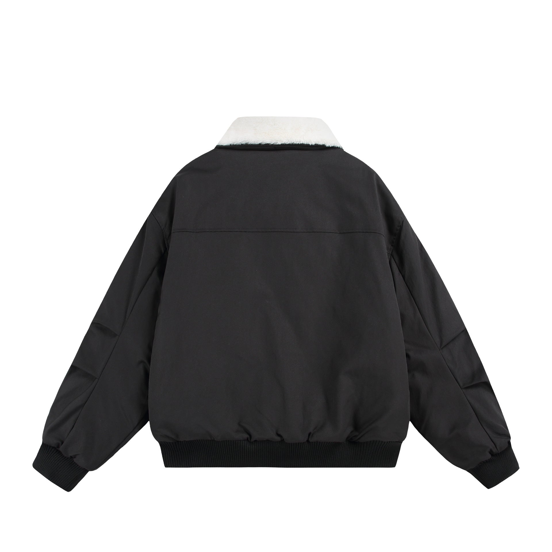 Men's Boxy Bomber Jacket with Teddy Collar and Ribbed Hem Chichicherry