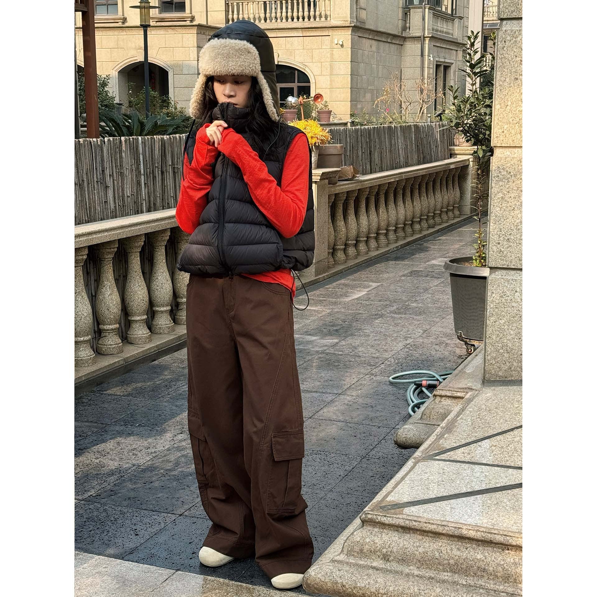 Ladies' Wide Cargo Baggy Pants with Large Flap Pockets Chichicherry