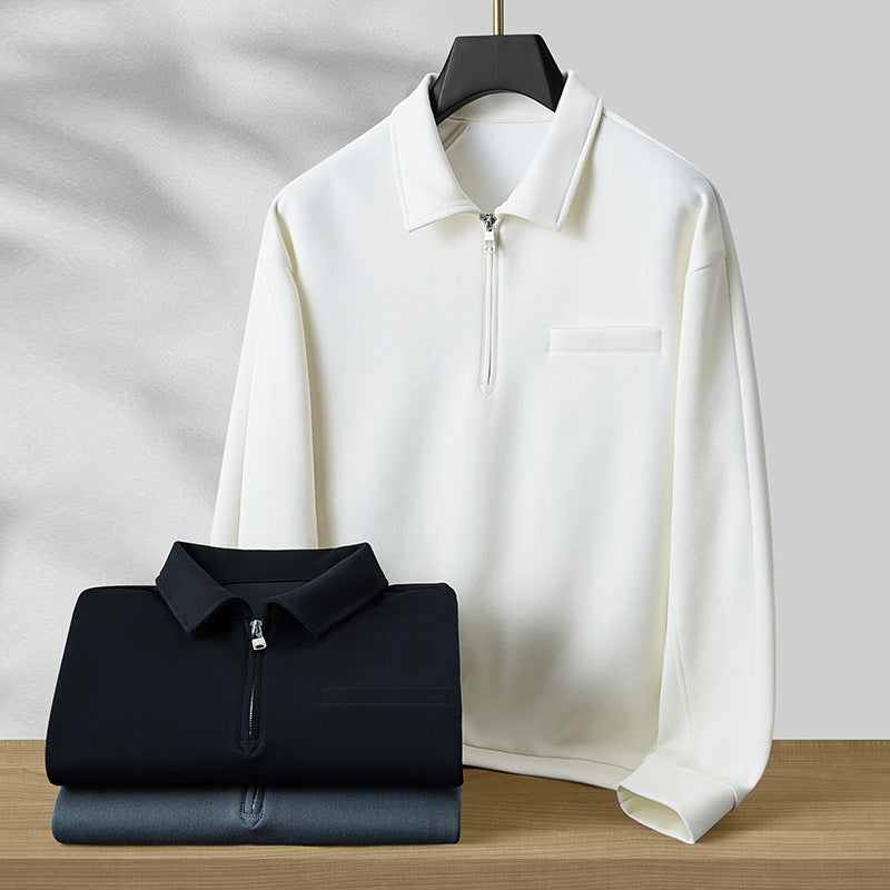 Men's Polo Sweatshirt with Half Zip and Warming Fleece Lining Chichicherry