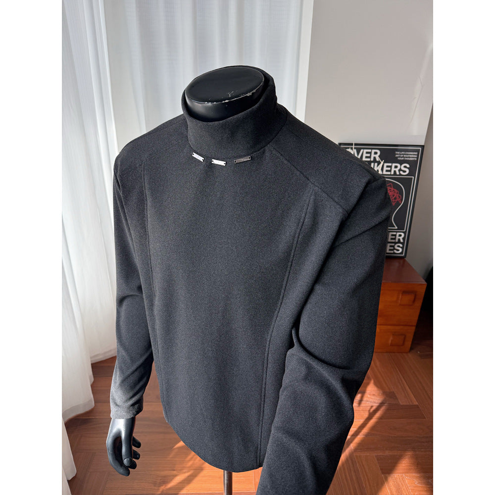Men's Rollneck Fine Knit Shirt with Metal Studs at the Collar and Slim Silhouette Chichicherry