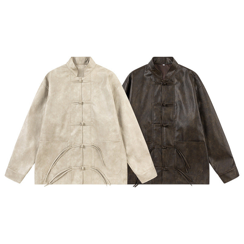 Unisex Asian inspired oversized jacket with mandarin collar and knot closures Chichicherry