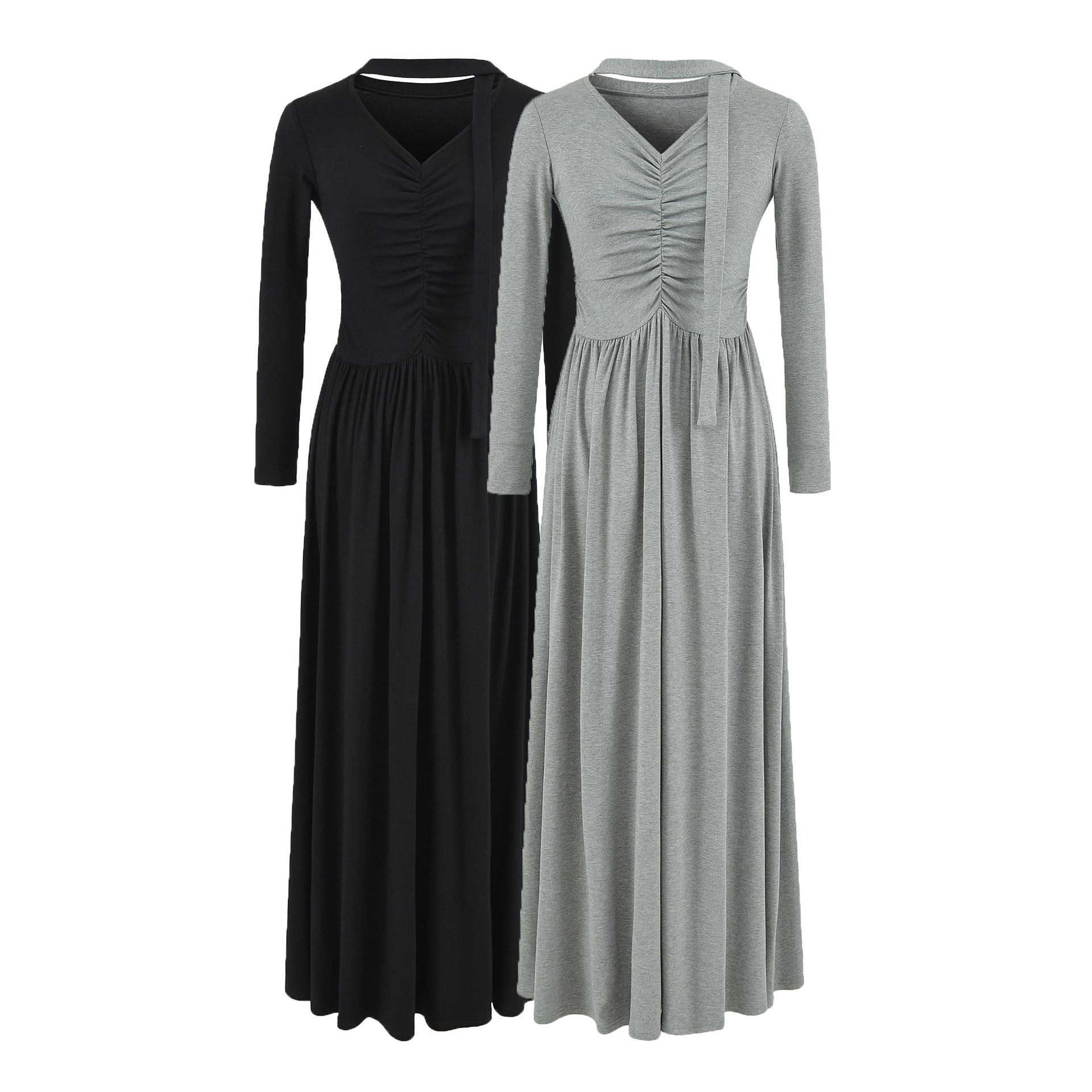 Women's midi dress with gathering, V neck and tailored pleated skirt Chichicherry