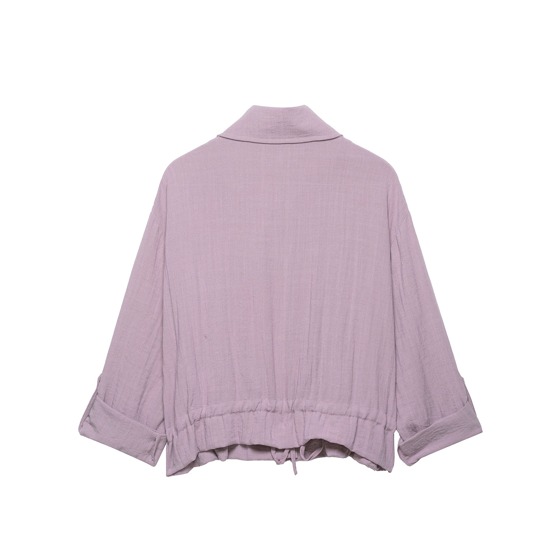 Women's Lightweight Shirt Blouse Utility Jacket with Drawstring Waist and Flap Pockets