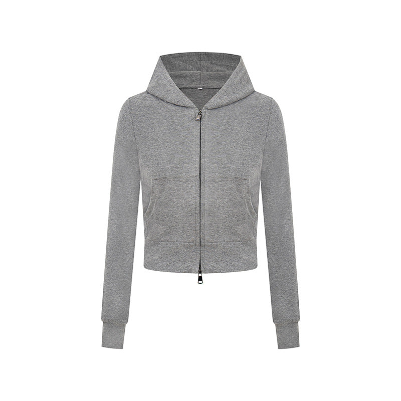Women's short cut hoodie made of cotton blend with two-way zipper and ribbed cuffs Chichicherry