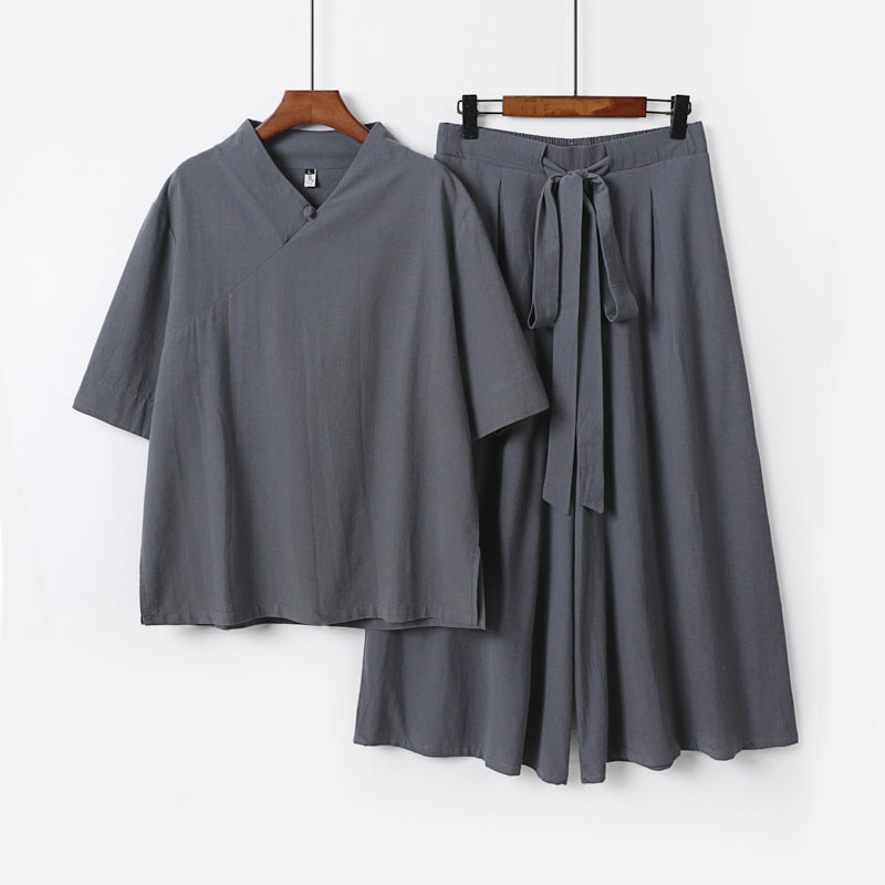 Women's Loose Kimono Loungewear Set with V-Neck and Culotte Pants Chichicherry