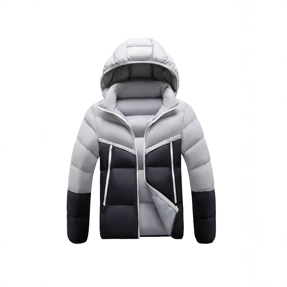 Men's Lightweight Padded Jacket with Hood and Two-Tone Block Design Chichicherry