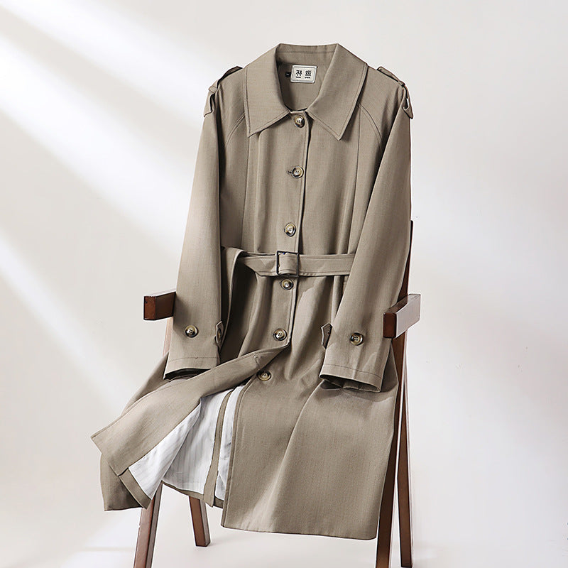 Men's long-cut trench coat with a fitted belt and decorative shoulder straps Chichicherry