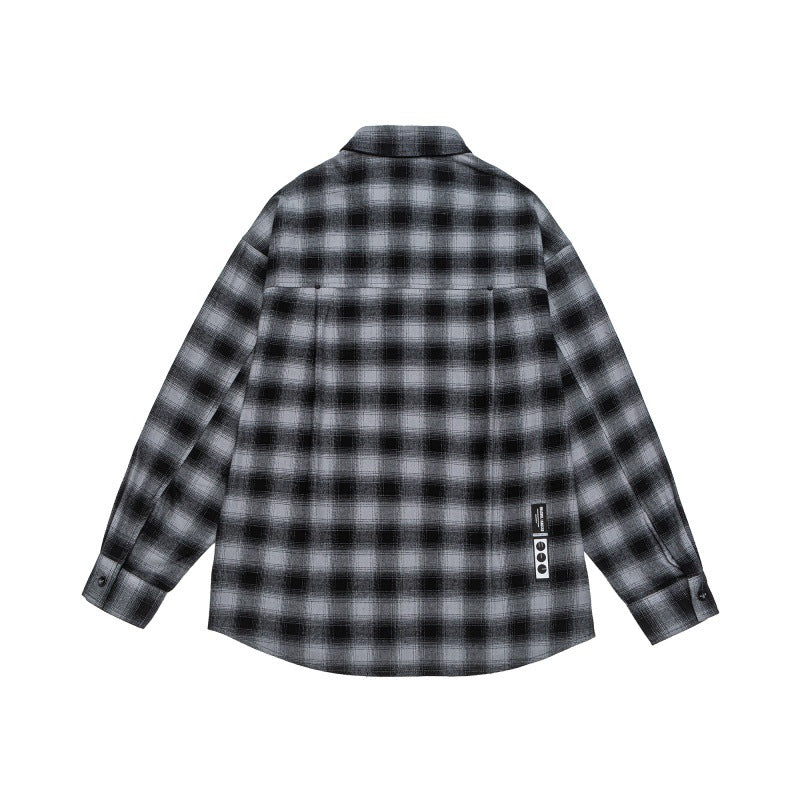 Men's Casual Checkered Flannel Shirt in Oversized Worker Style with Chest Patch Pocket and Rounded Hem Chichicherry
