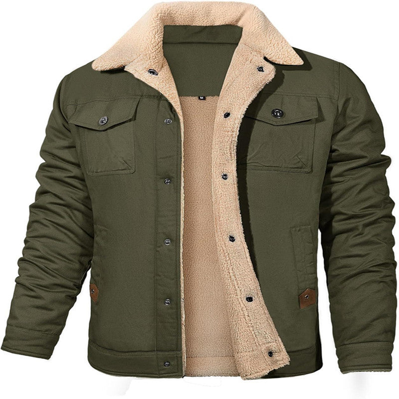 Men's utility work jacket made of canvas with faux fur collar and quilted inner lining Chichicherry
