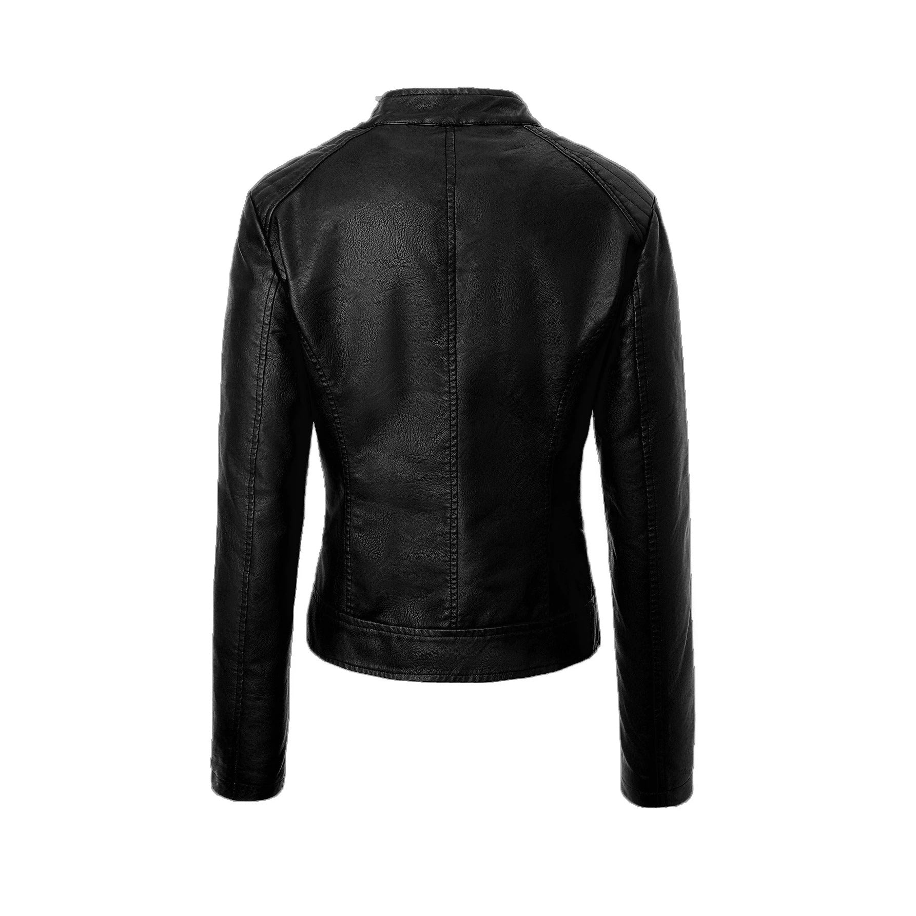 Women's Slim-Fit Biker Leather Jacket with Stand Collar Chichicherry