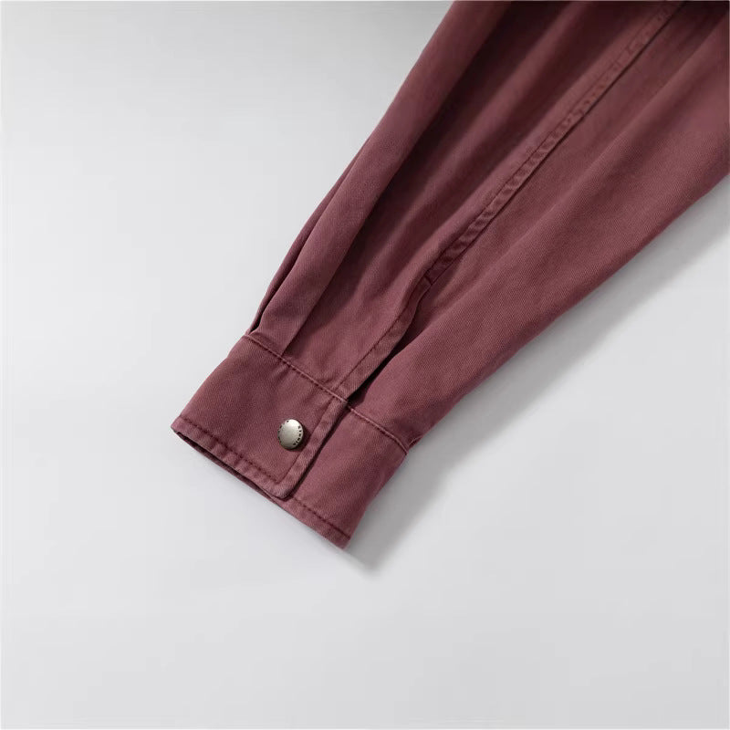 Women's relaxed shirt jacket made of cotton twill with asymmetric breast pocket Chichicherry