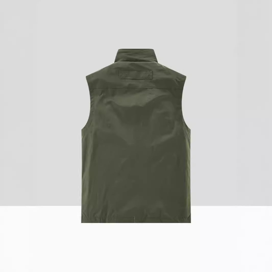 Men's Lightweight Multifunctional Outdoor Utility Vest with Mesh Lining and Multiple Zipper Pockets Chichicherry