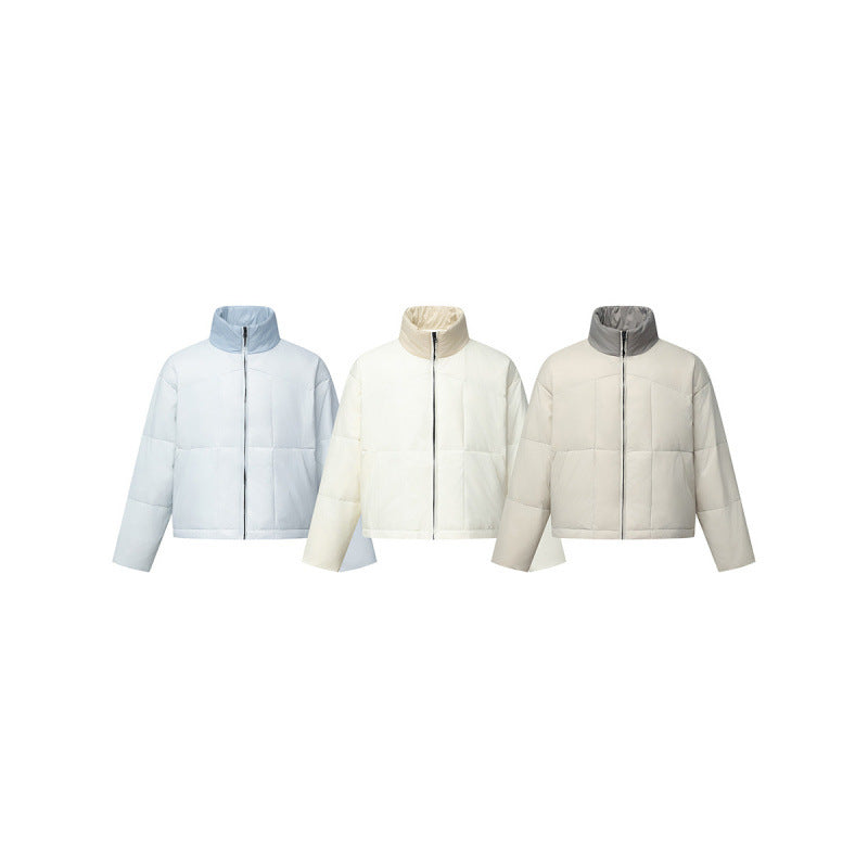 Unisex Boxy Puffer Jacket with Stand Collar in Contrast Design and Square Quilting Chichicherry